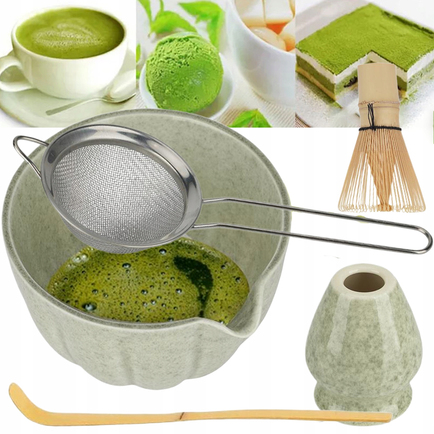 Levně Bambusový Dárkový Čajový Set Matchy Chashaku Šlehací Metla Lžíce Zelená