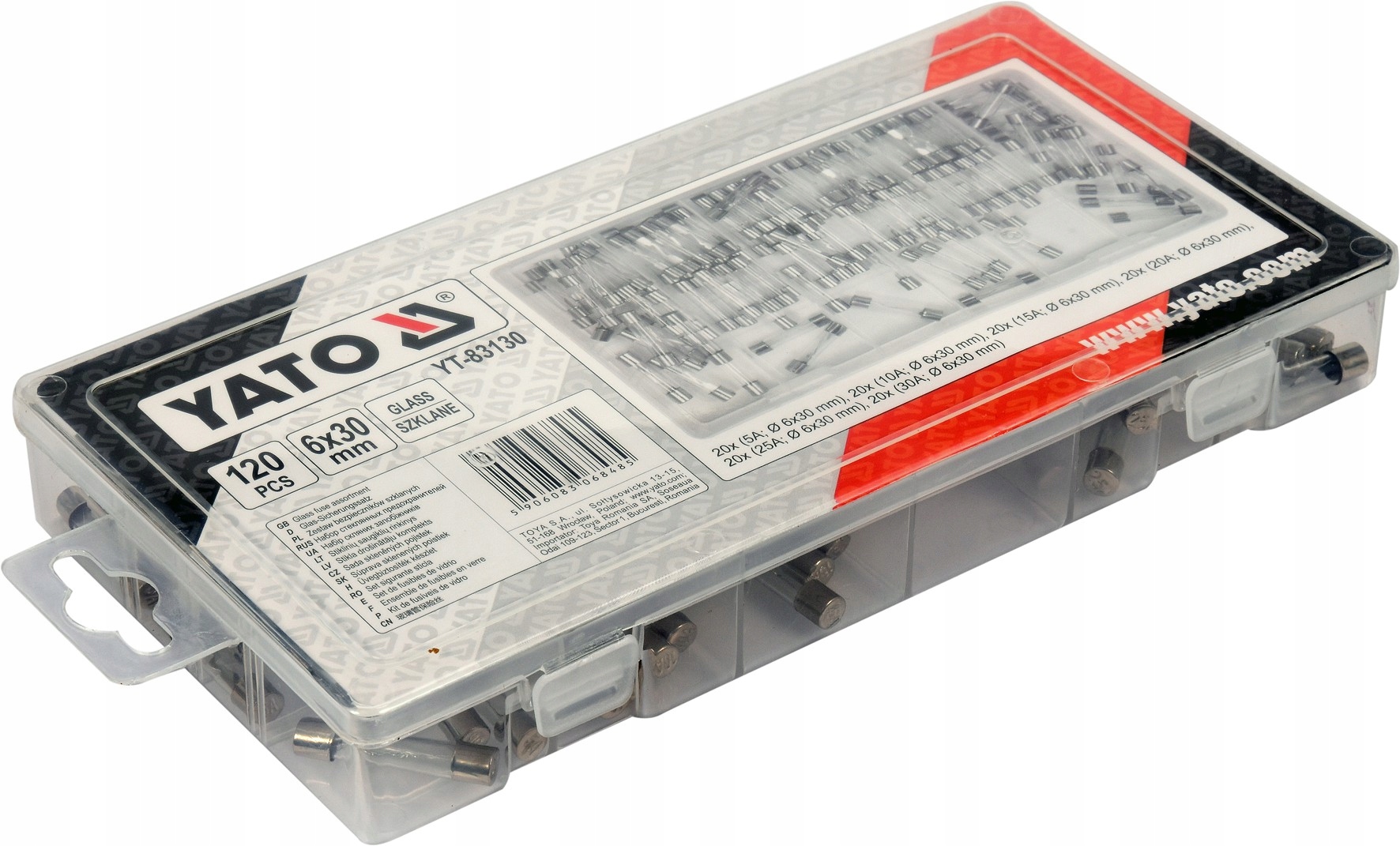 Zestaw bezpieczników szklanych 120 sztuk 6 mm Yato YT-83130