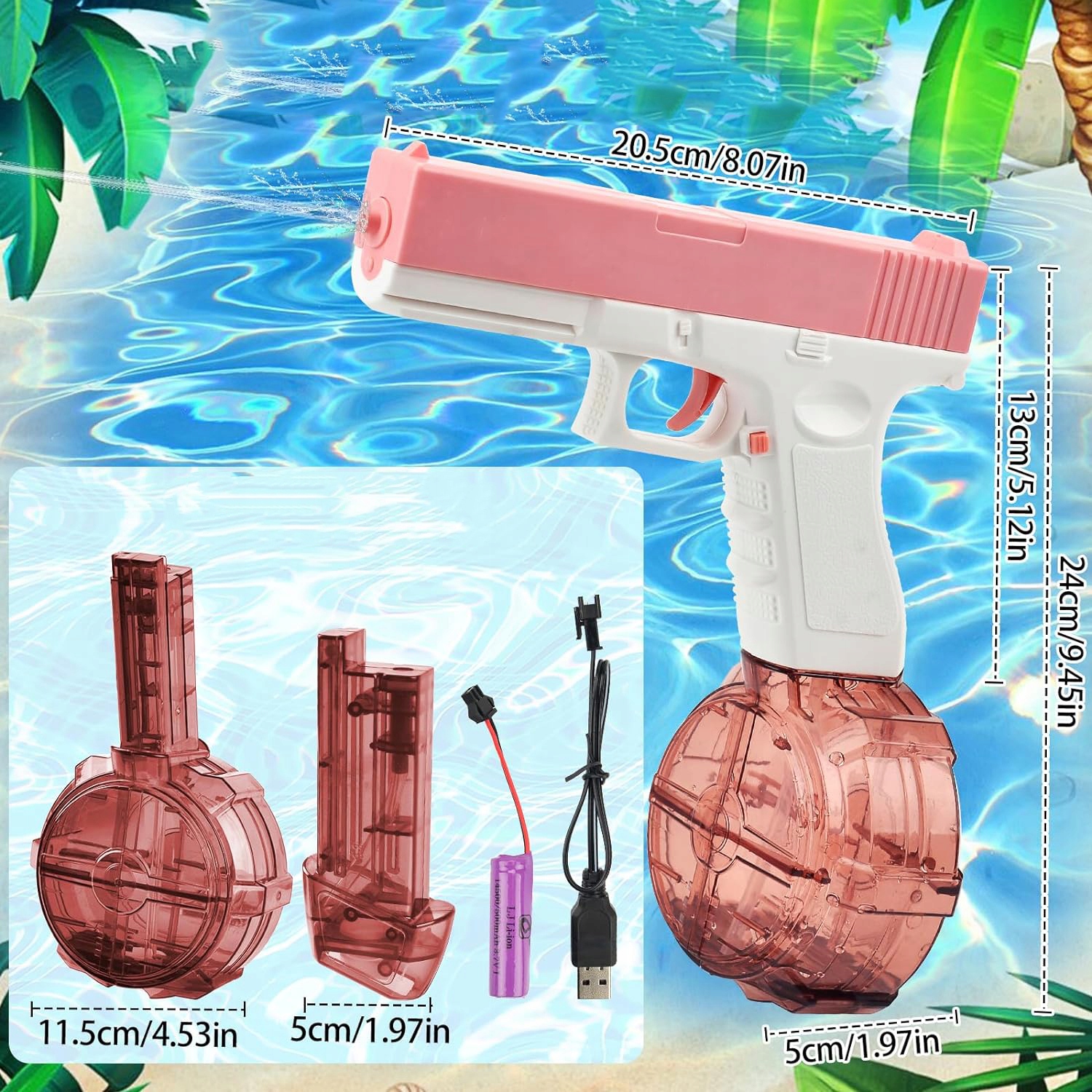 PISTOLET NA WODĘ ELEKTRYCZNY AUTOMATYCZNY DWA MAGAZYNKI 434+58CC RÓŻOWY EAN (GTIN) 886545142180