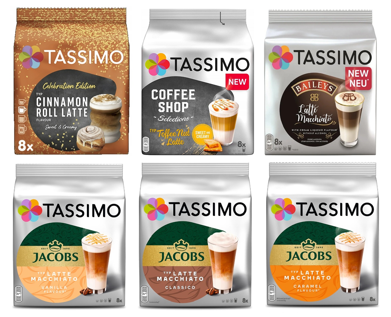 Zestaw 6x kapsułki do Tassimo kawy mleczne i smakowe latte