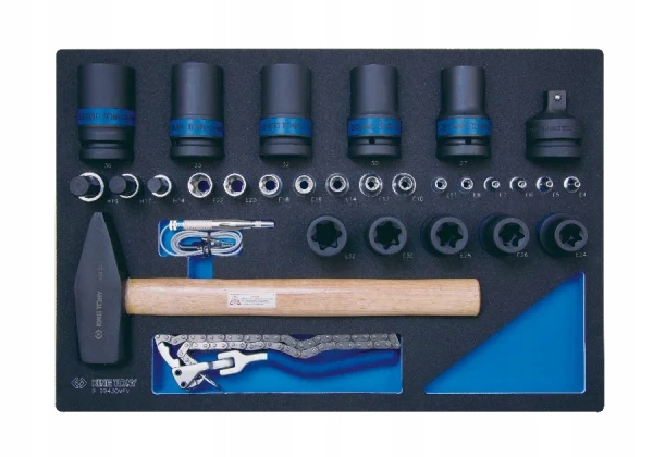 ZESTAW NASADEK +MŁOTEK +REDUKCJA +PRÓBNIK +KLUCZ DO FILTRÓW 30cz. King Tony