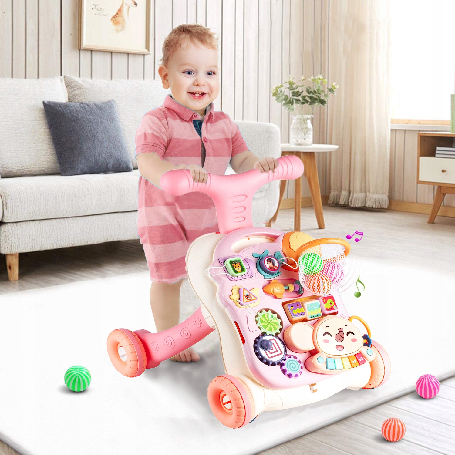 CHODZIK PCHACZ STOLIK EDUKACYJNY PANEL KOSZYKÓWKA 5W1 Marka MalPlay