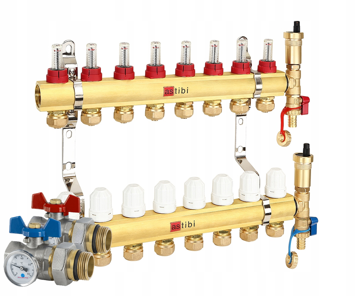 Rozdělovač 8 Okruhů Podlahového Vytápění Pro Podlahovku S Ventily 1 Palec