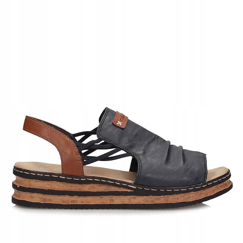 Dámské sandály Rieker 62962-14 modré, modré, nazouvací na platformě