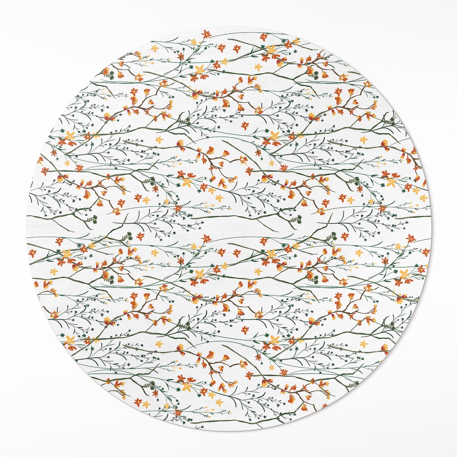 Kulatý Koberec Vinyl do bytu Květinky a větvičky v boho stylu ⌀ 50 cm