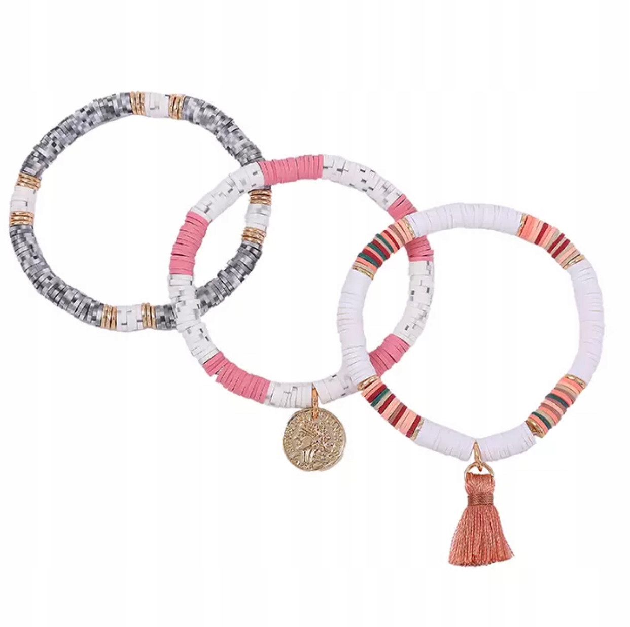 

Zestaw bransoletka boho fimo koraliki krążki 3szt