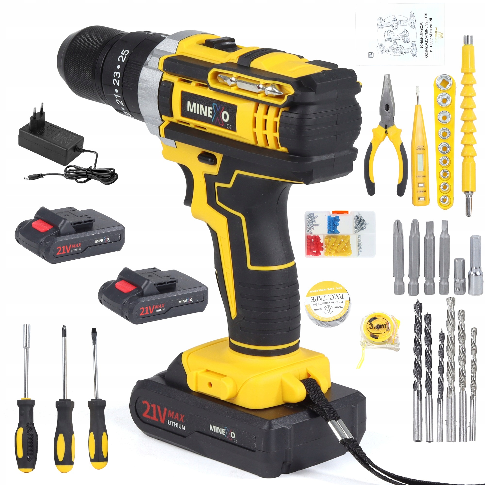 UDAROWA WIERTARKO WKRĘTARKA AKUMULATOROWA BITY NASADKI WALIZKA 2xAKU 20V Maksymalna prędkość obrotowa - I bieg 600 RPM