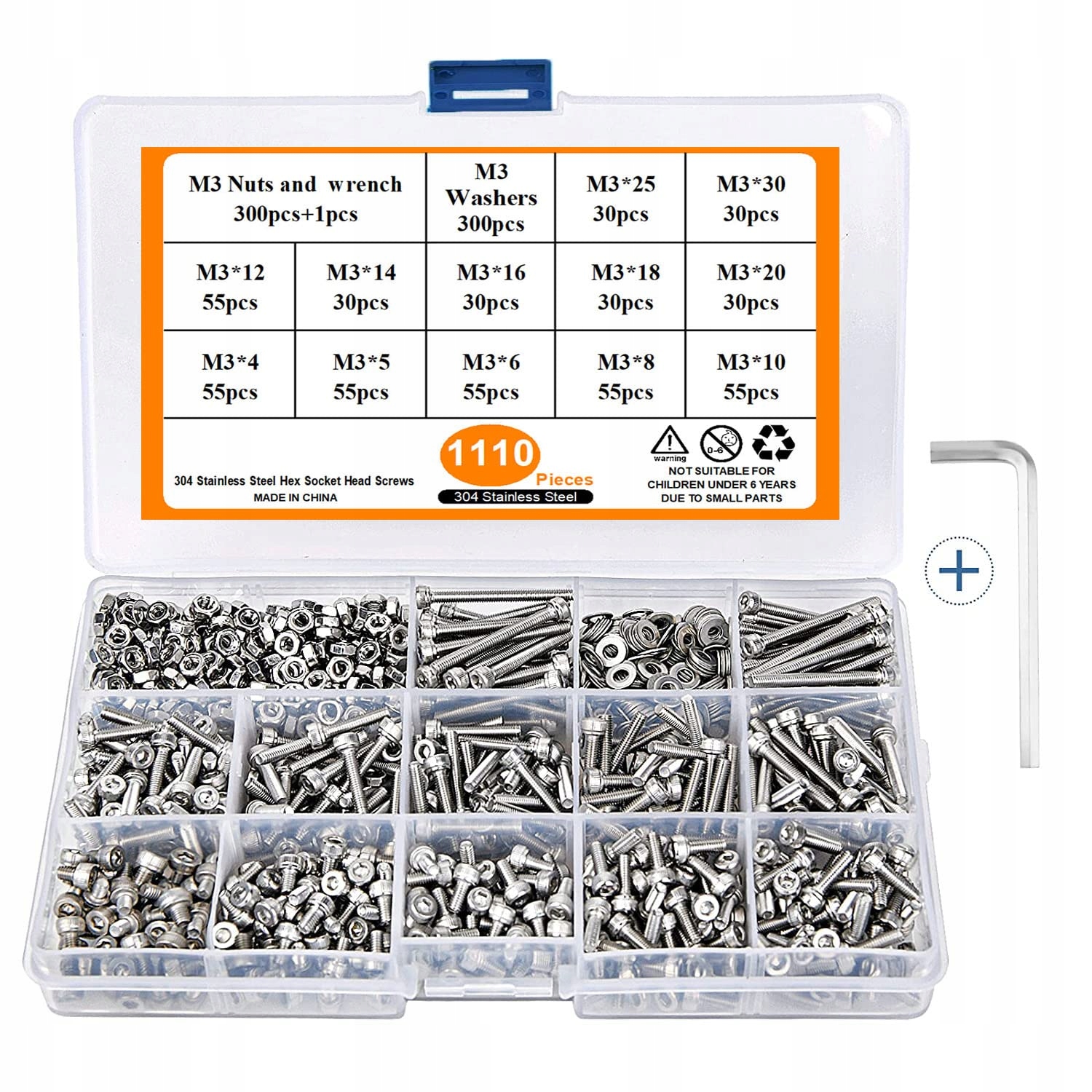 Zestaw Śrub Metrycznych Stal Nierdzewna 304 1110 Sztuk Duplo