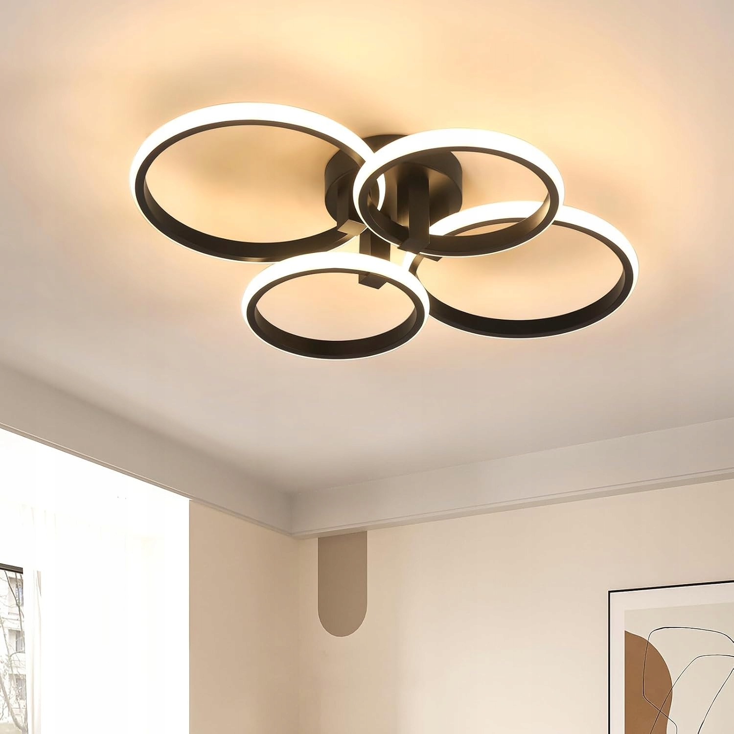 Stropní Led lampa, černý lustr do obývacího pokoje, kulatý, moderní, 56W, 3000K