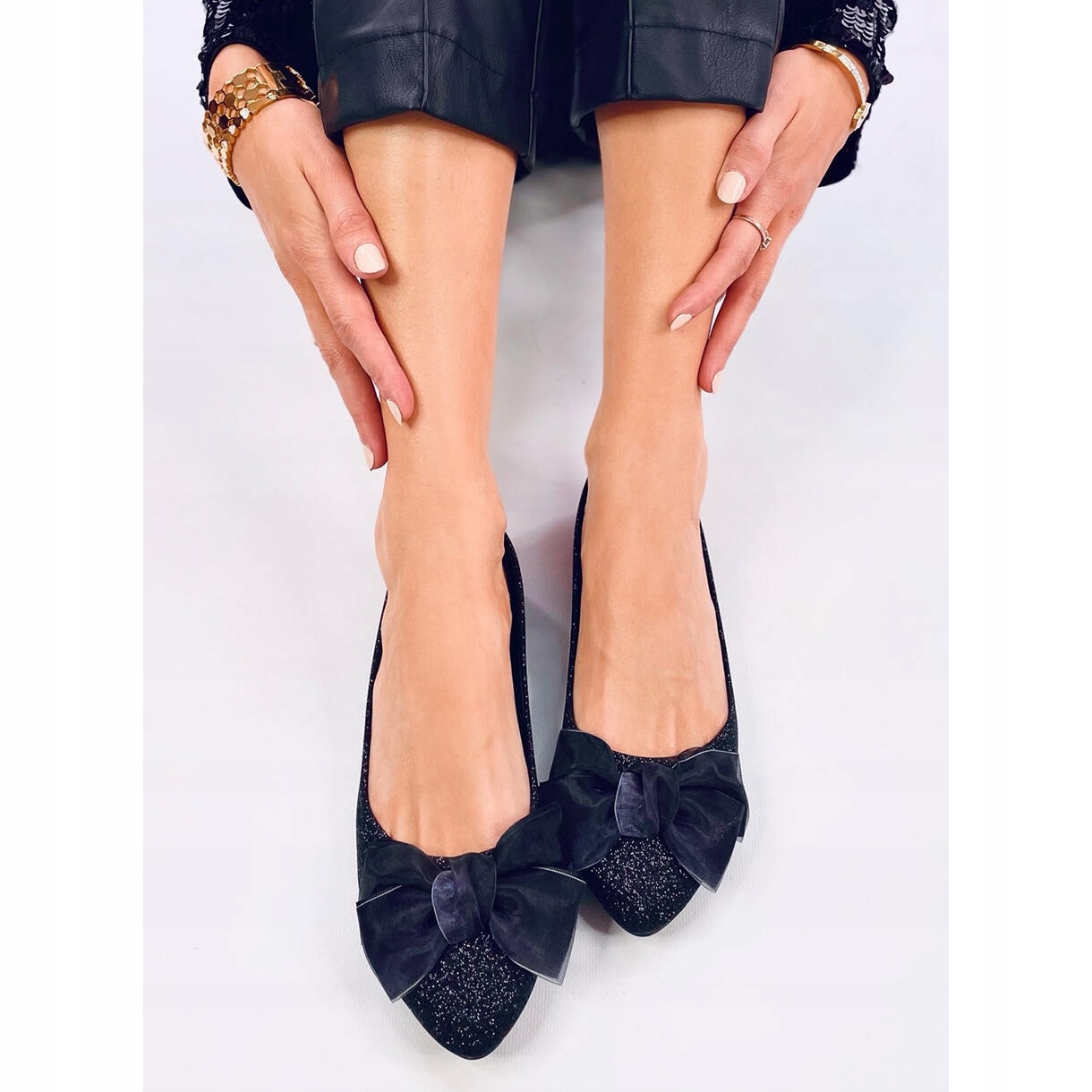 Czarne Skóra ekologiczna Buty Baleriny r.39 Marka bez marki