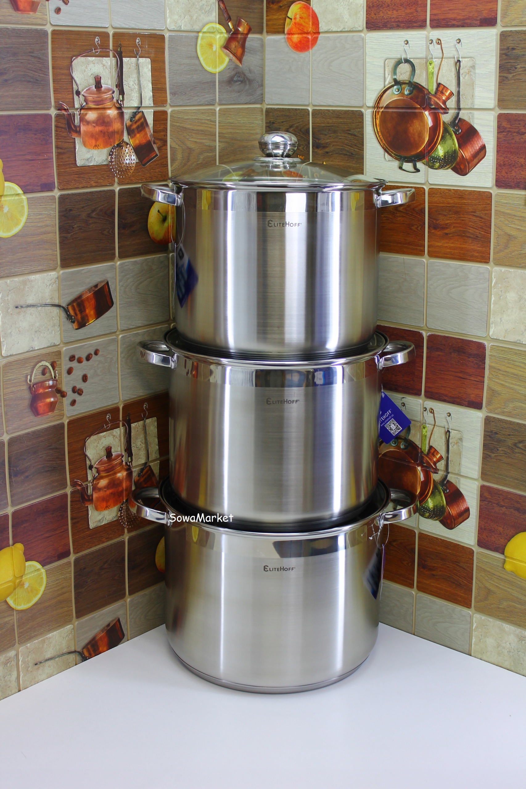 20L 18L 15L Zestaw Wysokich Garnków na Indukcję EliteHoff Linia E4300