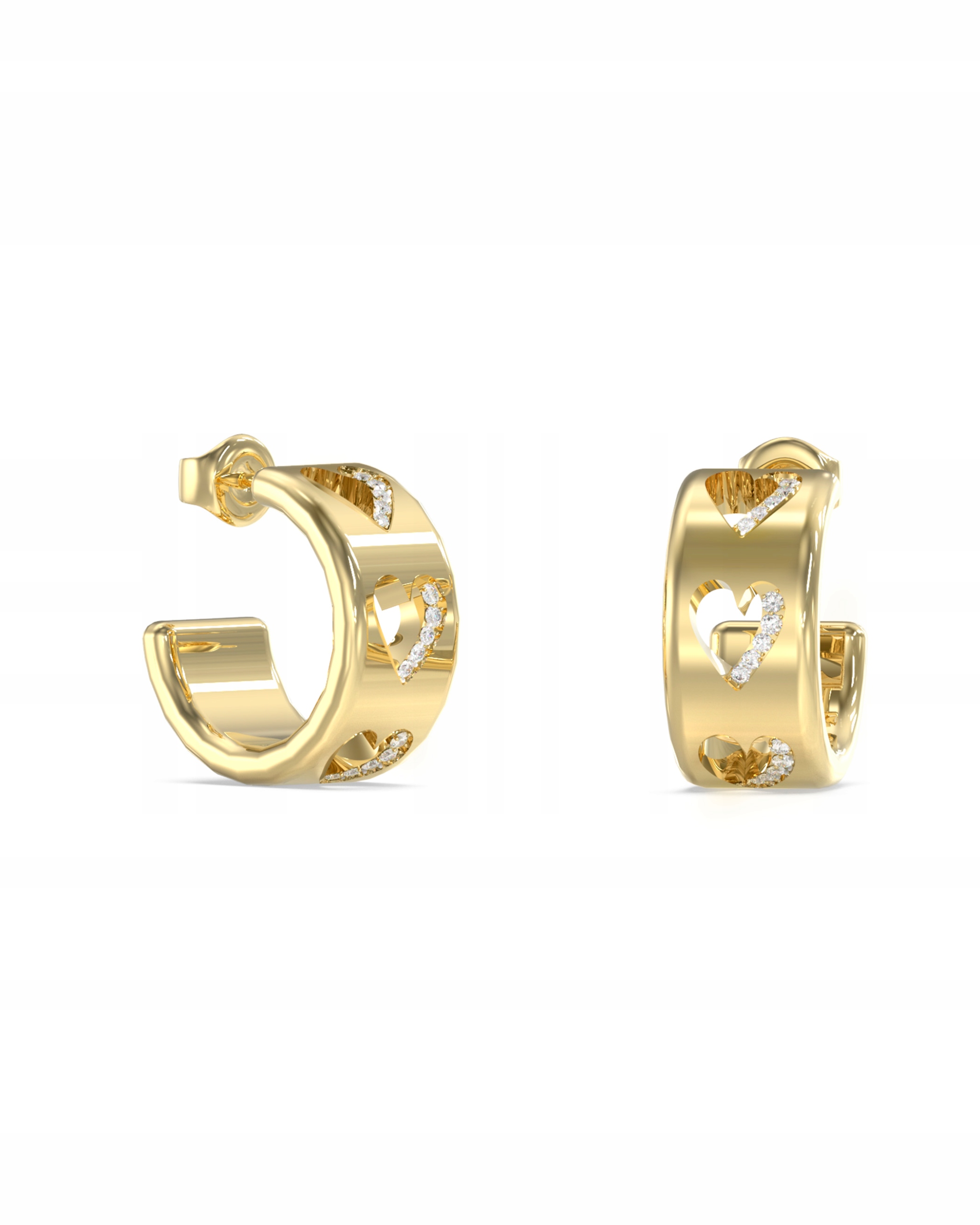 Náušnice Guess By Your Side Půlkruhy s vyřezanými srdíčky Ocel Tužka