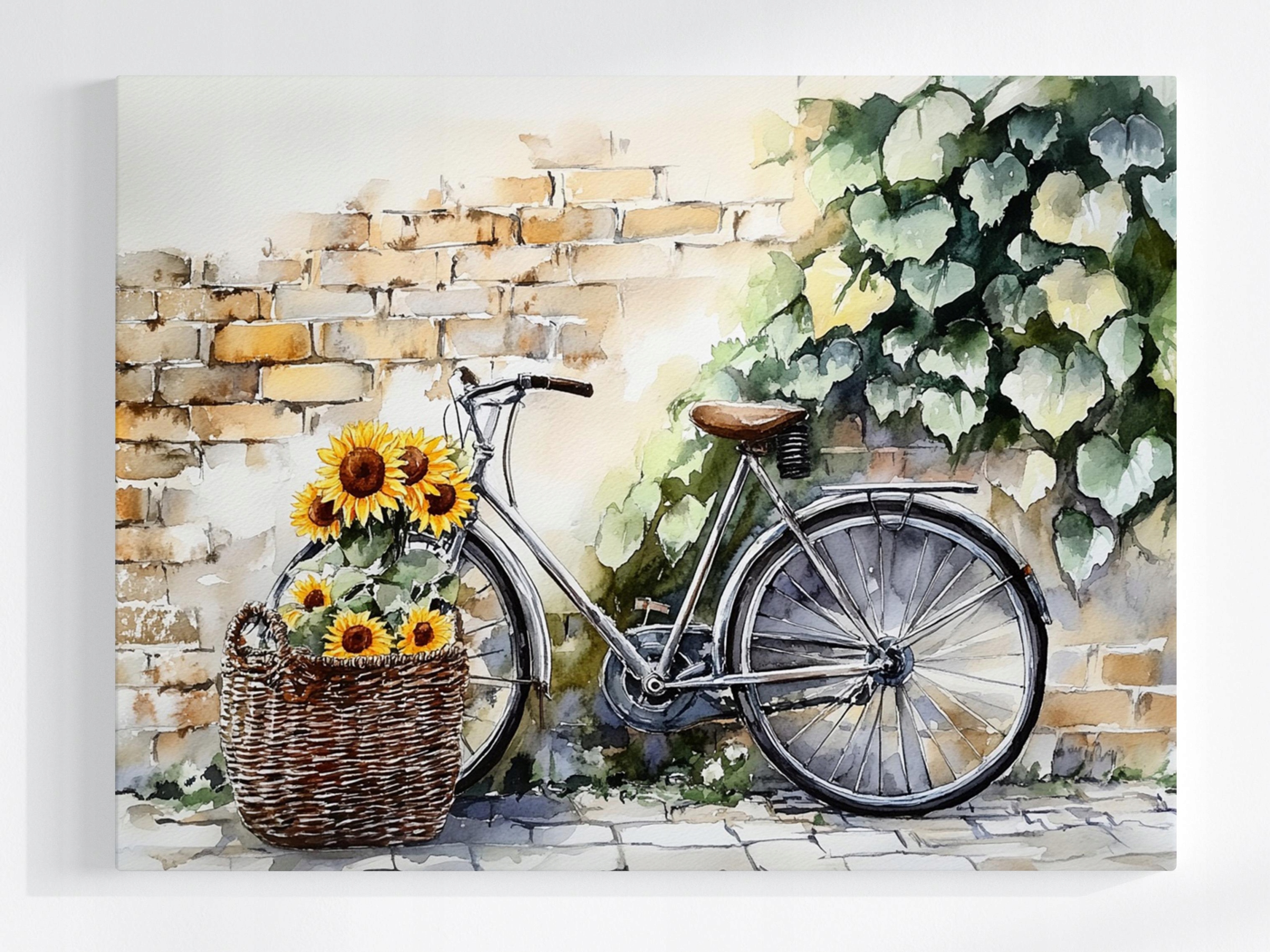 Obraz Na Plátně Canvas Staré Kolo Květiny Slunečnice Zeď Vintage 100x75