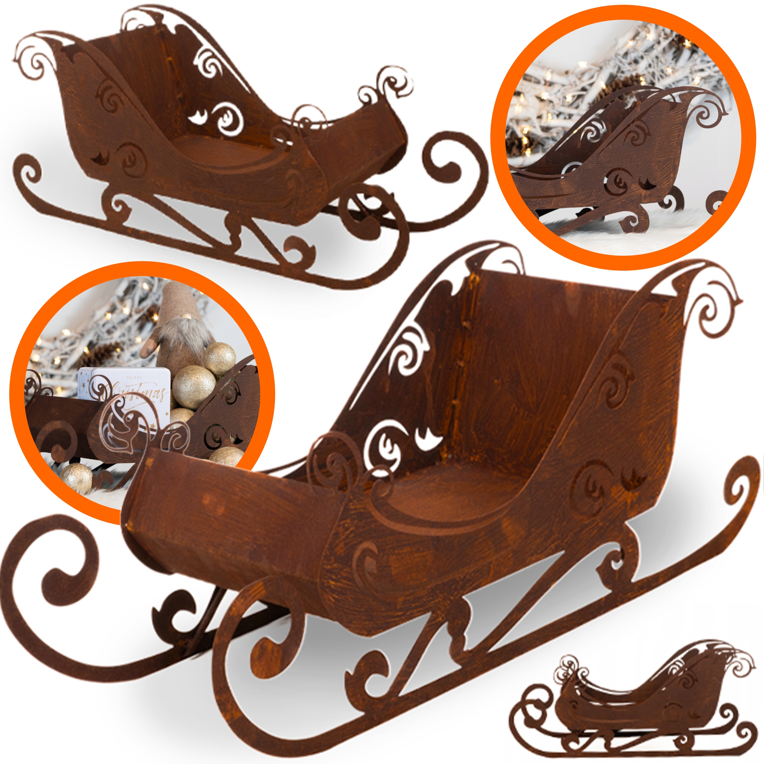 Kovové Mikulášské sáně Dekorace Vánoční ozdoba Rez Efekt Korten