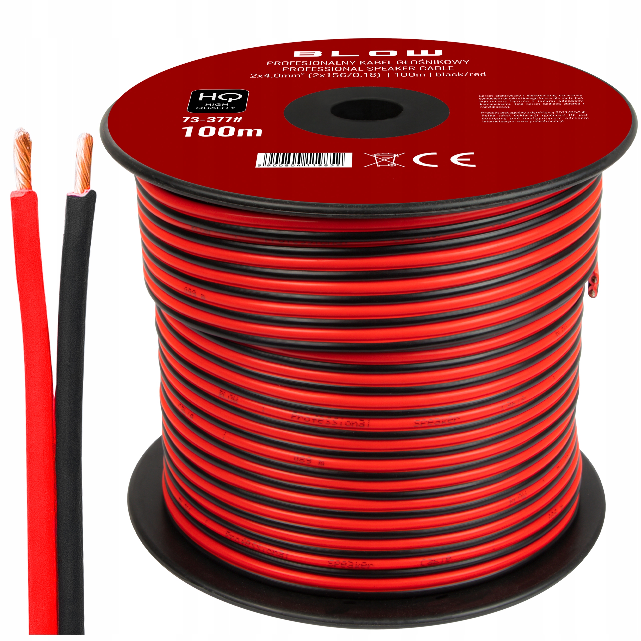 Profesionálny Dvojžilový Reproduktorový Kabel Led 2x4 mm 100 m Cievka Hq