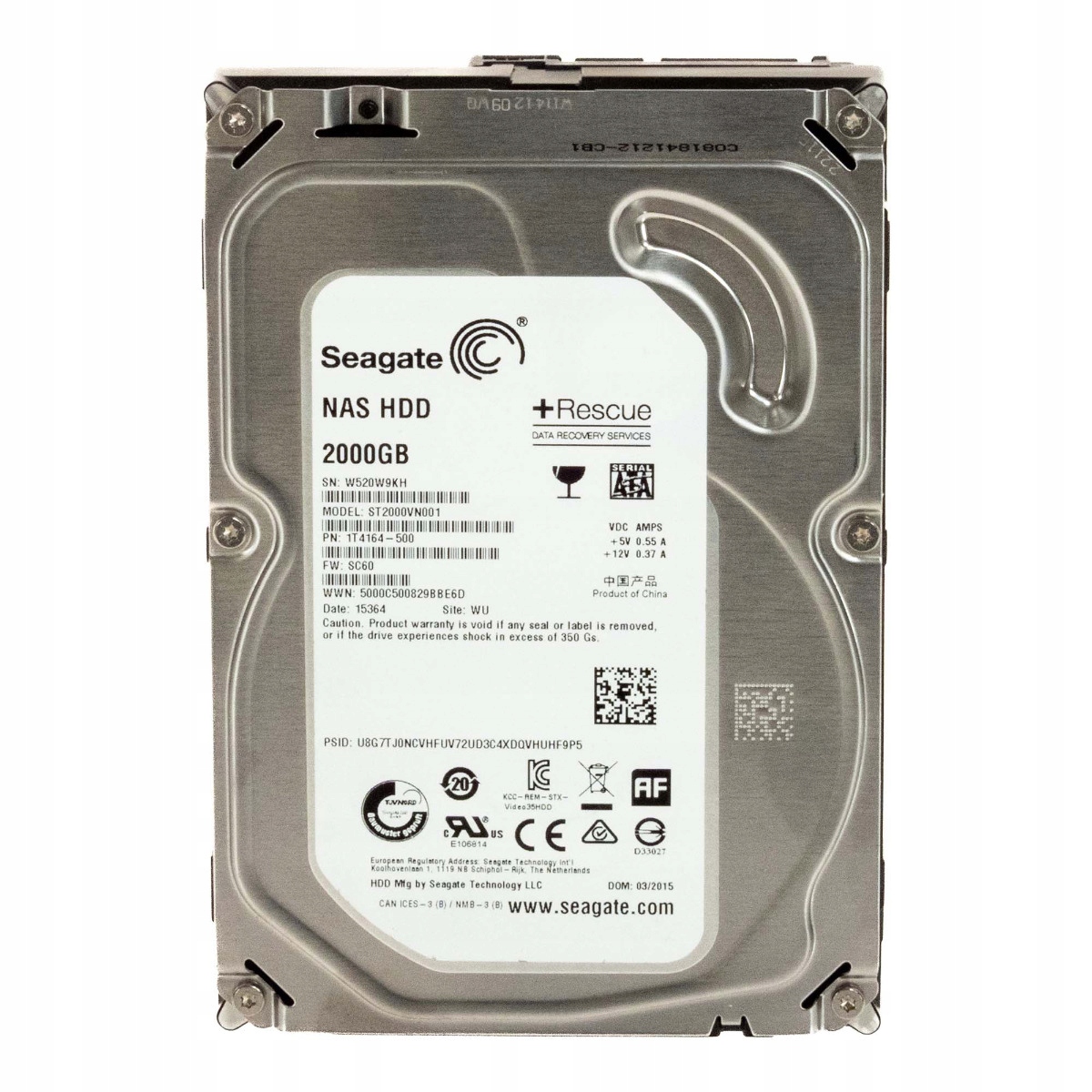 Seagate Nas Hdd 2TB 7.2K 64MB Sata III 3.5'' ST2000VN001