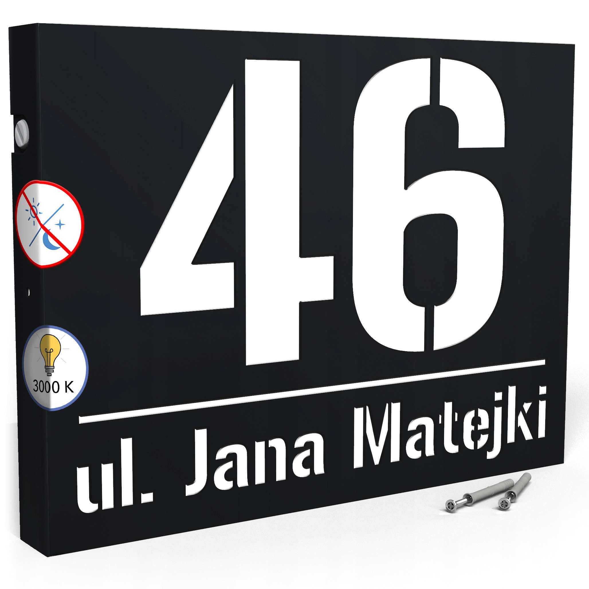 Led cedulka 3000k 40x30 cm Teplá barva Číslo na dům Černá Led čísla