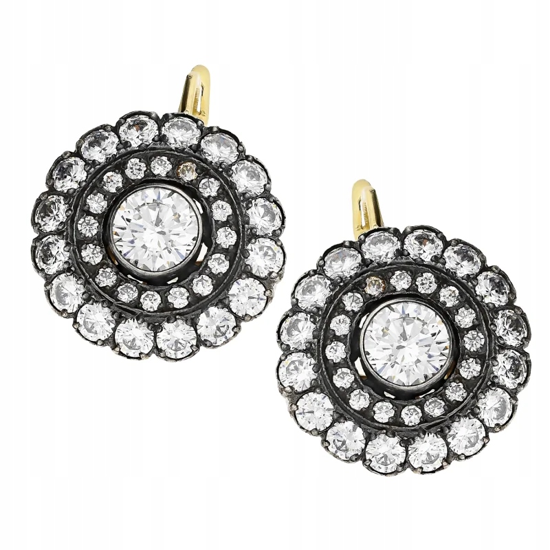 zlaté náušnice pro ženu 585, kulatá markýza s bílými zirkony, 8.50 g