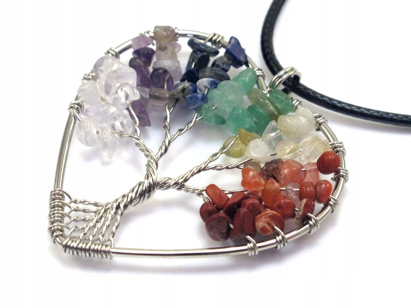 

Wisiorek kamienie 7 Czakr drzewo Życia serce [W210