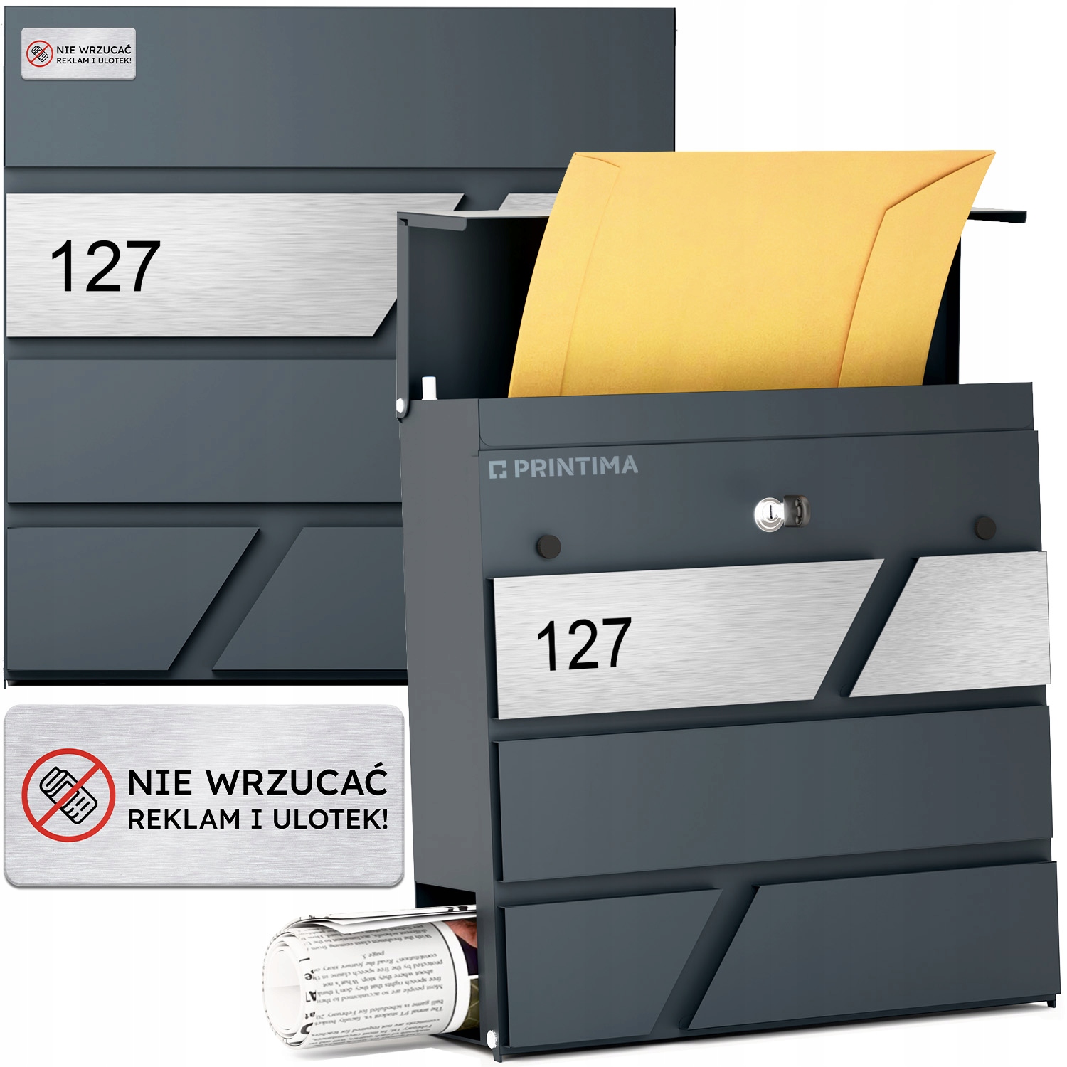 Velká Poštovní Schránka s číslem domu Antracit schránka na dopis číslo domu