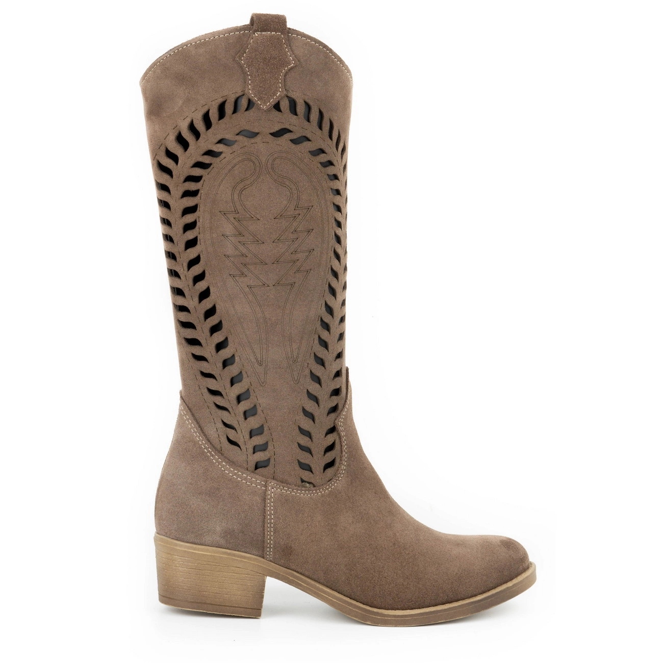 Dámské kozačky s perforovanými výřezy z přírodní nubukové kůže Carla hnědé 37