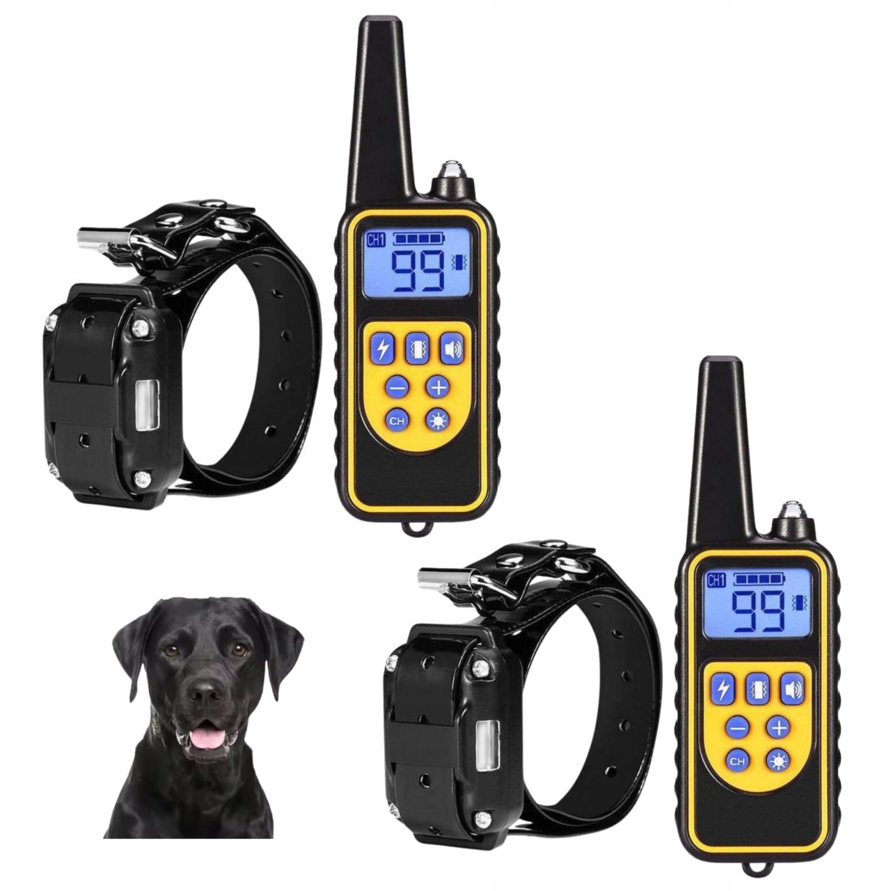Levně Sada 2x Výcvikový obojek pro psa s LCD dálkovým ovládáním, zvuk, vibrace, impuls