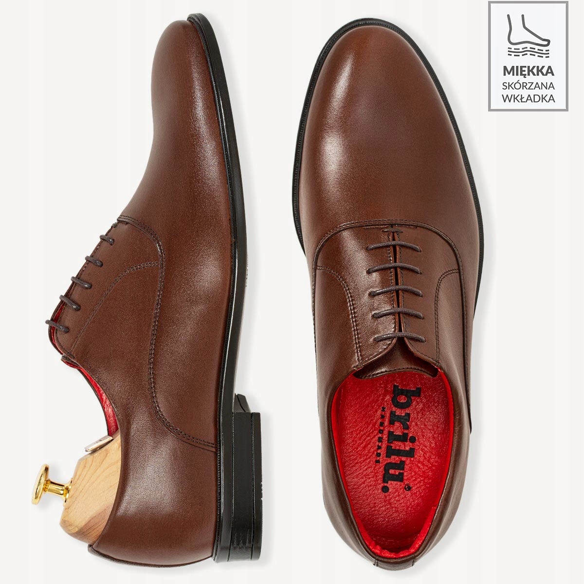 BRILU WIZYTOWE BUTY OKSFORDY SKÓRZANE BRĄZOWE 44 Rozmiar 44