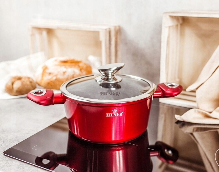 ZESTAW GARNKÓW MARMUROWYCH GARNKI KOMPLET 6 ELE Kolor odcienie czerwieni