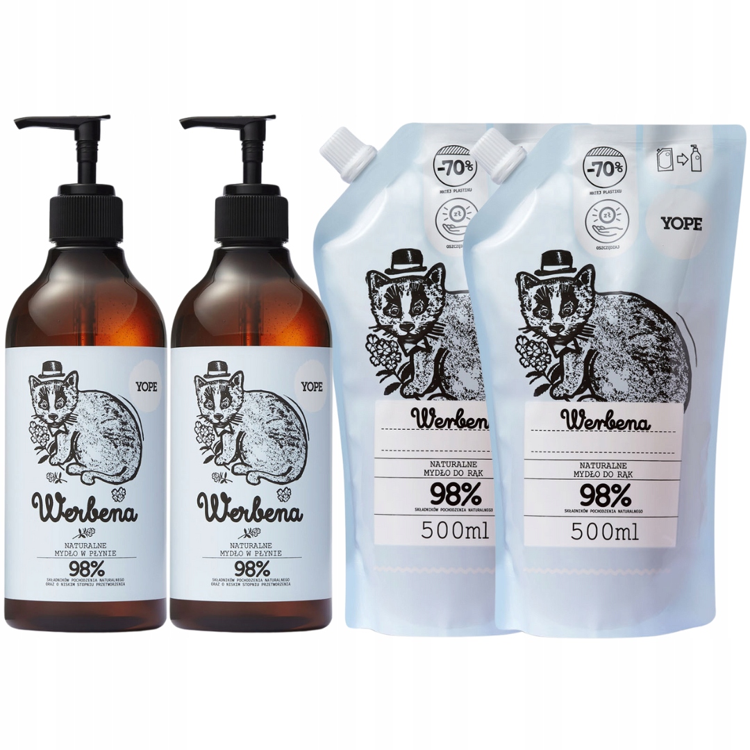 Yope Přírodní mýdlo na ruce Werbena Refill Sada 500 ml x4