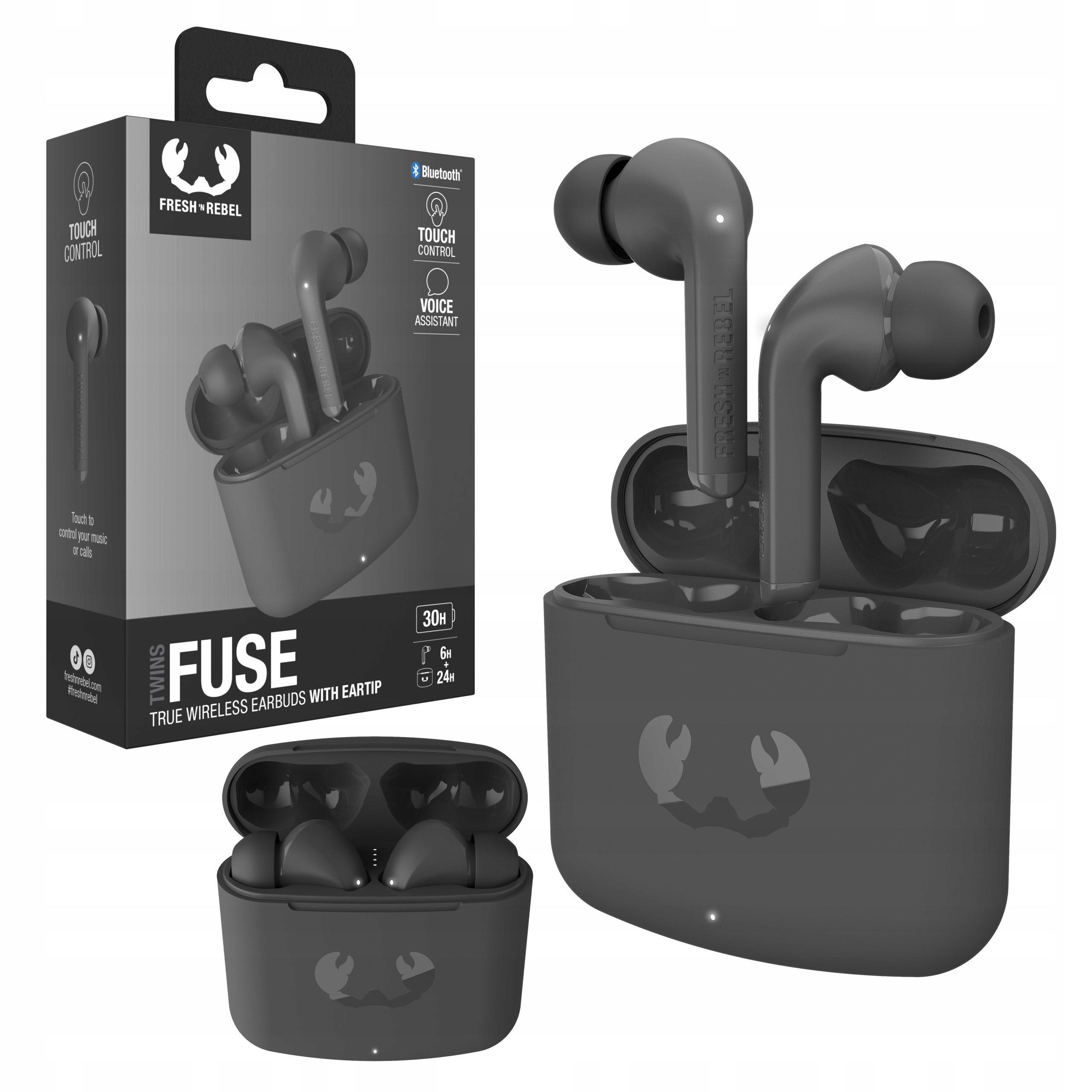 Fresh'n Rebel Słuchawki Bezprzewodowe Bt Dokanałowe Twins Fuse Storm Grey