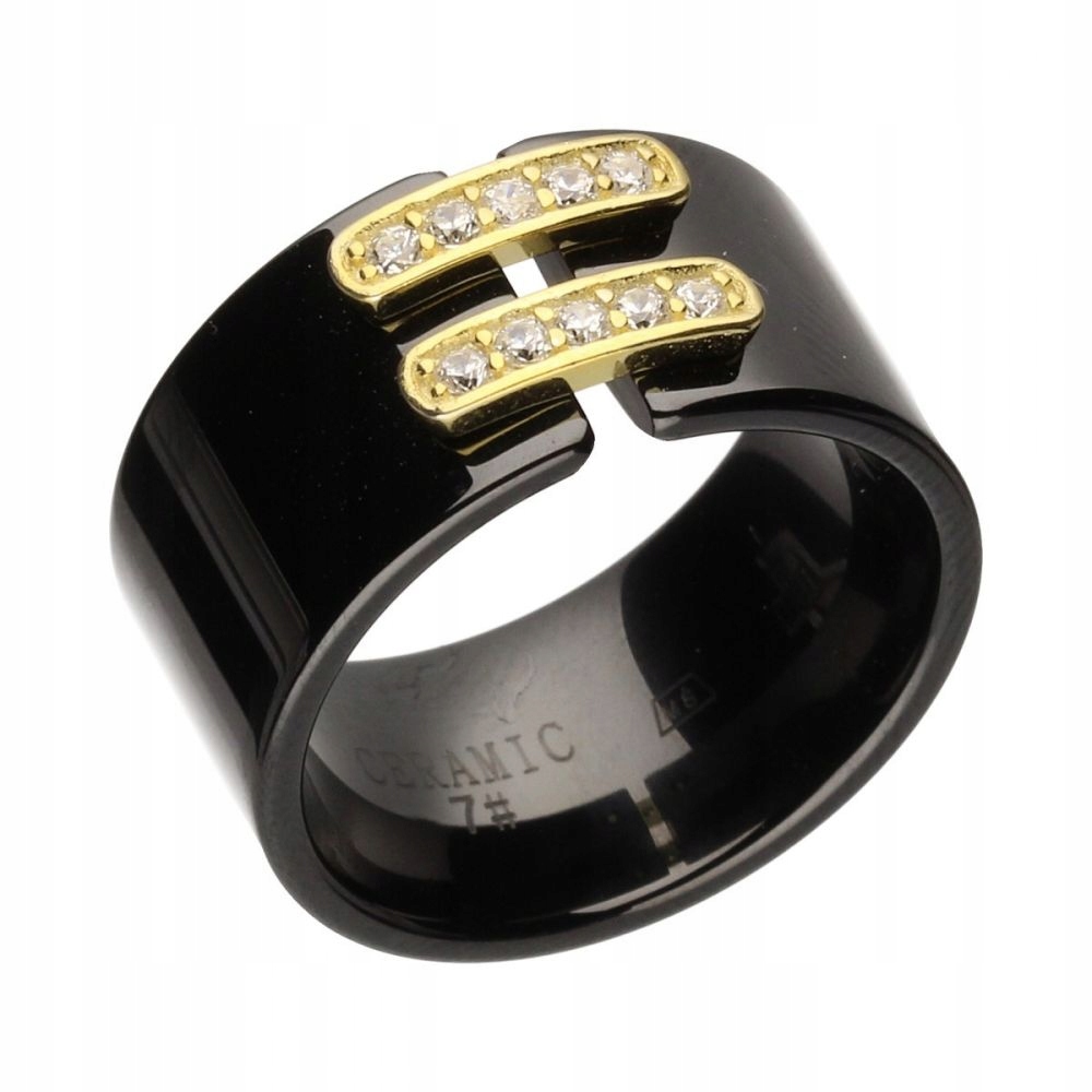 Dámský prstýnek ze stříbra 925 pozlacený černou keramikou s zirkony r18