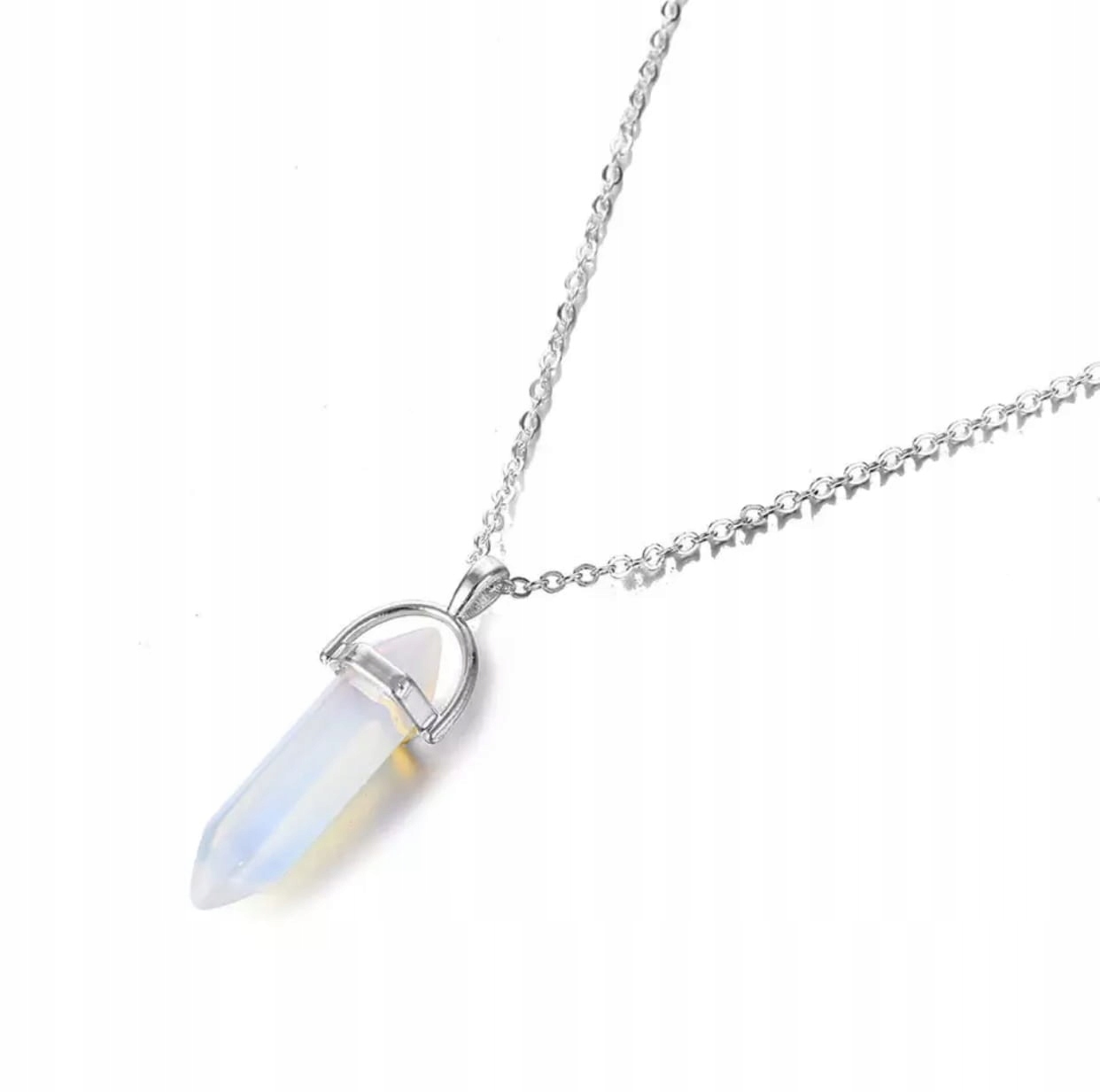 

Naszyjnik amulet biały srebrny łańcuszek stalowy