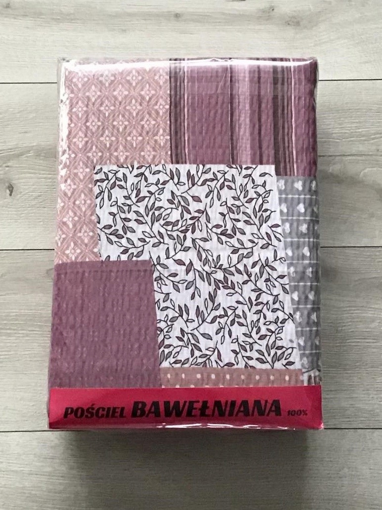 Komplet Pościeli Z Kory 100% Bawełna 220x200cm Patchwork Róż/Szary