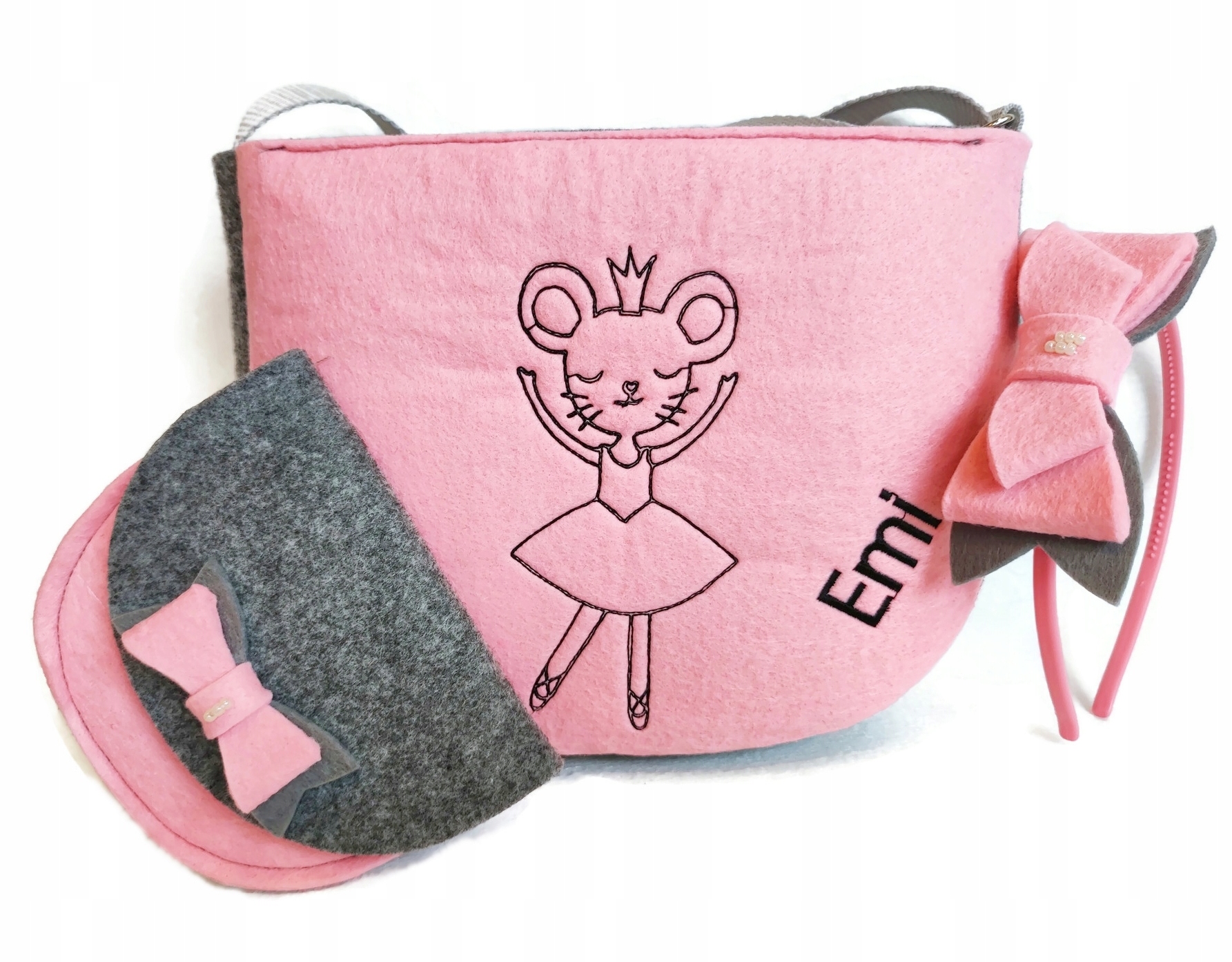 Kabelka s myškou baletkou růžové jméno, přes rameno řemínek mašlička peněženka