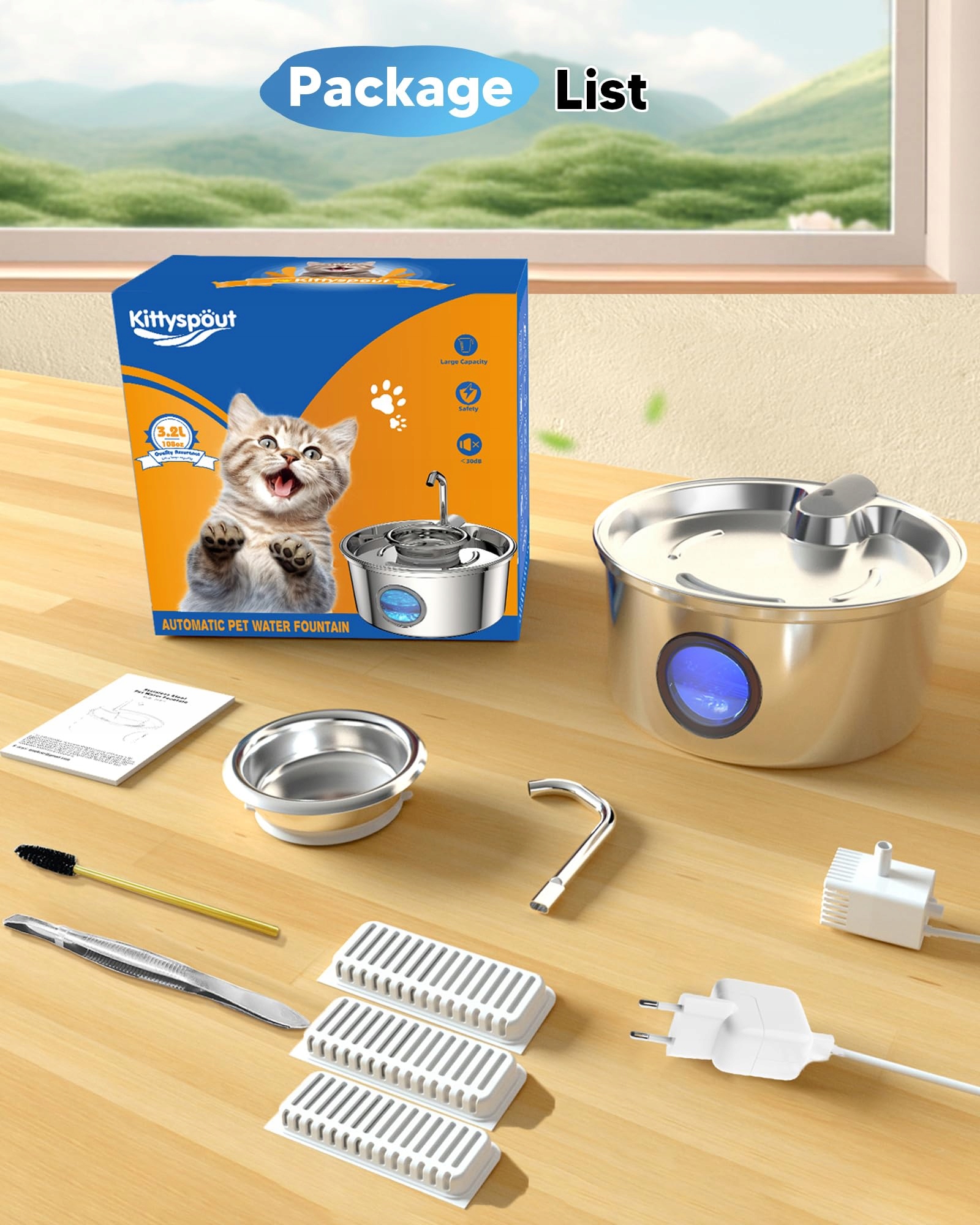 KITTYspout Fontanna Dla Kotów 32L Stal Nierdzewna Cicha Z Filtrami — miniatura 8
