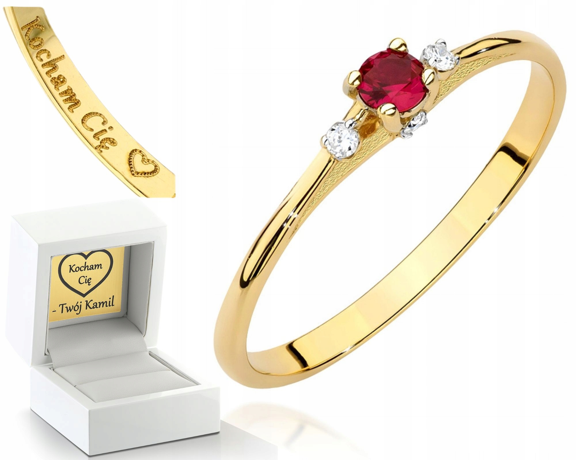 Zlatý Prstýnek Rubín Brilianty Gravírování Bonus 585