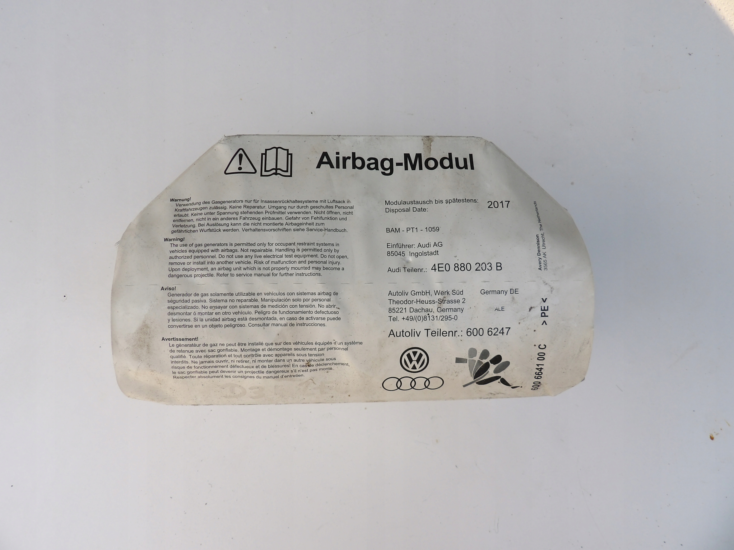 подушка пассажира Audi OE 4E0880203B