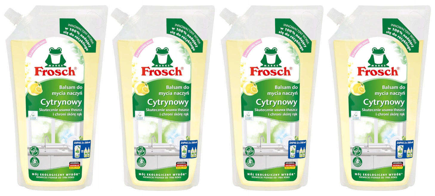 Levně 4x Frosch Ekologický citronový balzám Tekutý přípravek na mytí nádobí Náhradní náplň 1000 ml