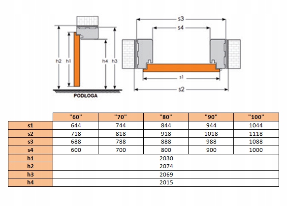 OŚCIEŻNICA STAŁA FUTRYNA DO DRZWI RÓŻNE KOLORY Maksymalna grubość muru 90 mm