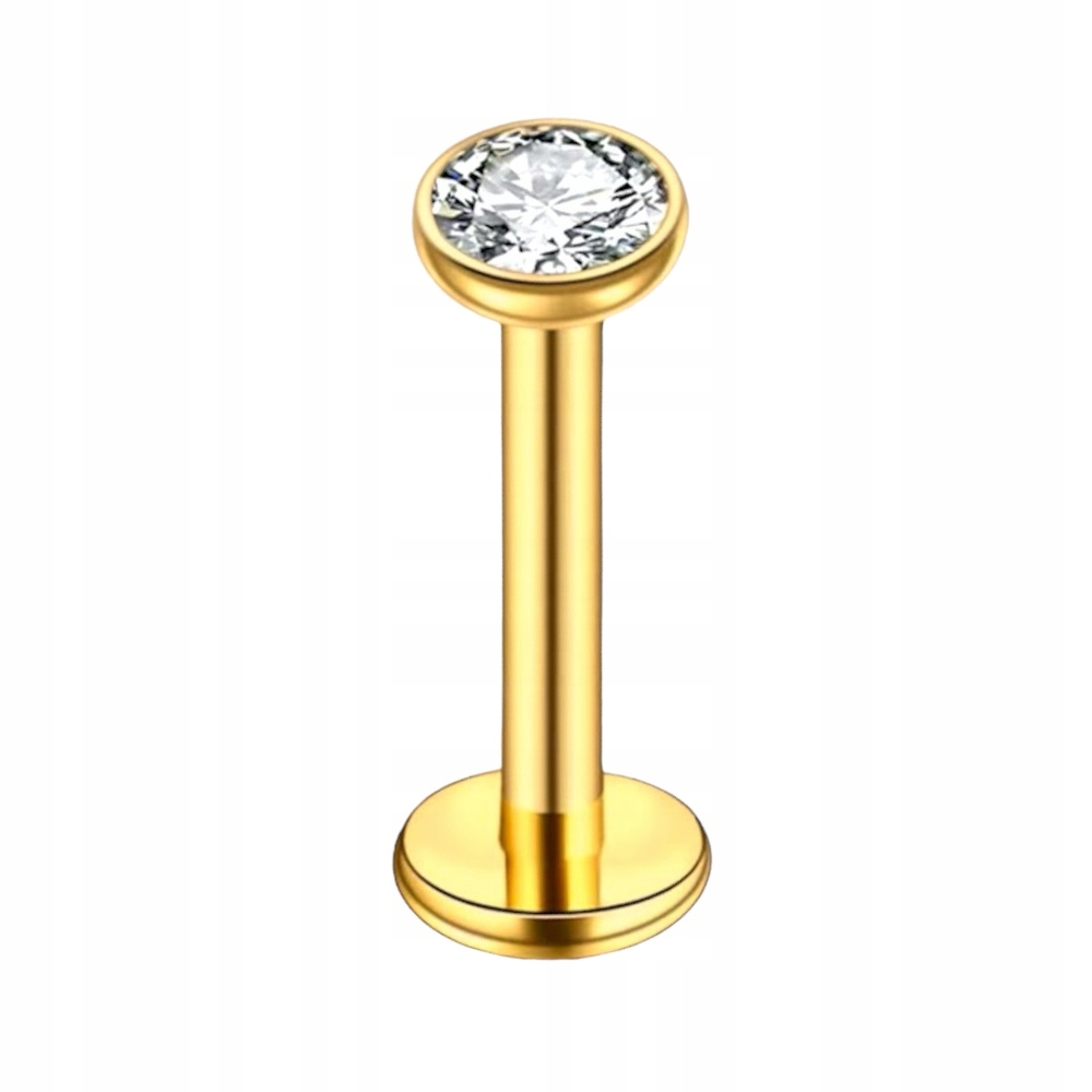 Kolczyk labret BIZU złoty tytanowy z cyrkonią 1,20 mm/6,00 mm/3,00 mm