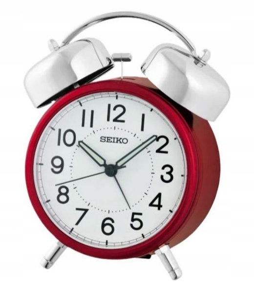 Veľký Červený Retro Budík S Zvončekmi Seiko QHK063R Netika Hlasný Alarm
