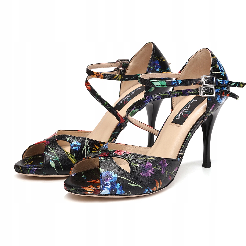 Kožené Taneční Boty Tango High Heels Flower 9 Cm, velikost 40