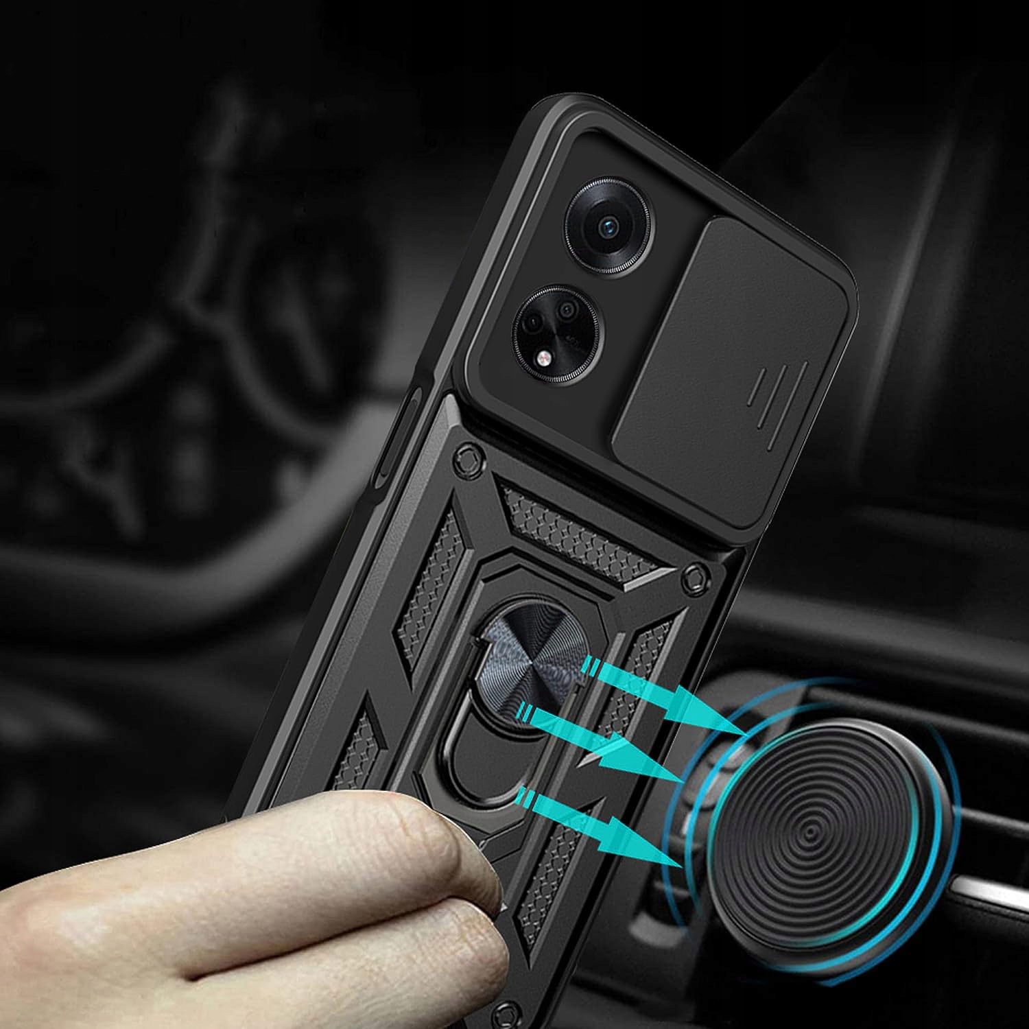 ETUI PANCERNE SLIDE RING CASE do OPPO A78 4G + SZKŁO OCHRONNE Marka TeleProtector