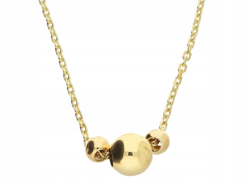 Jemný zlatý náhrdelník 585, tři hladké kuličky, ideální jako dárek 14k