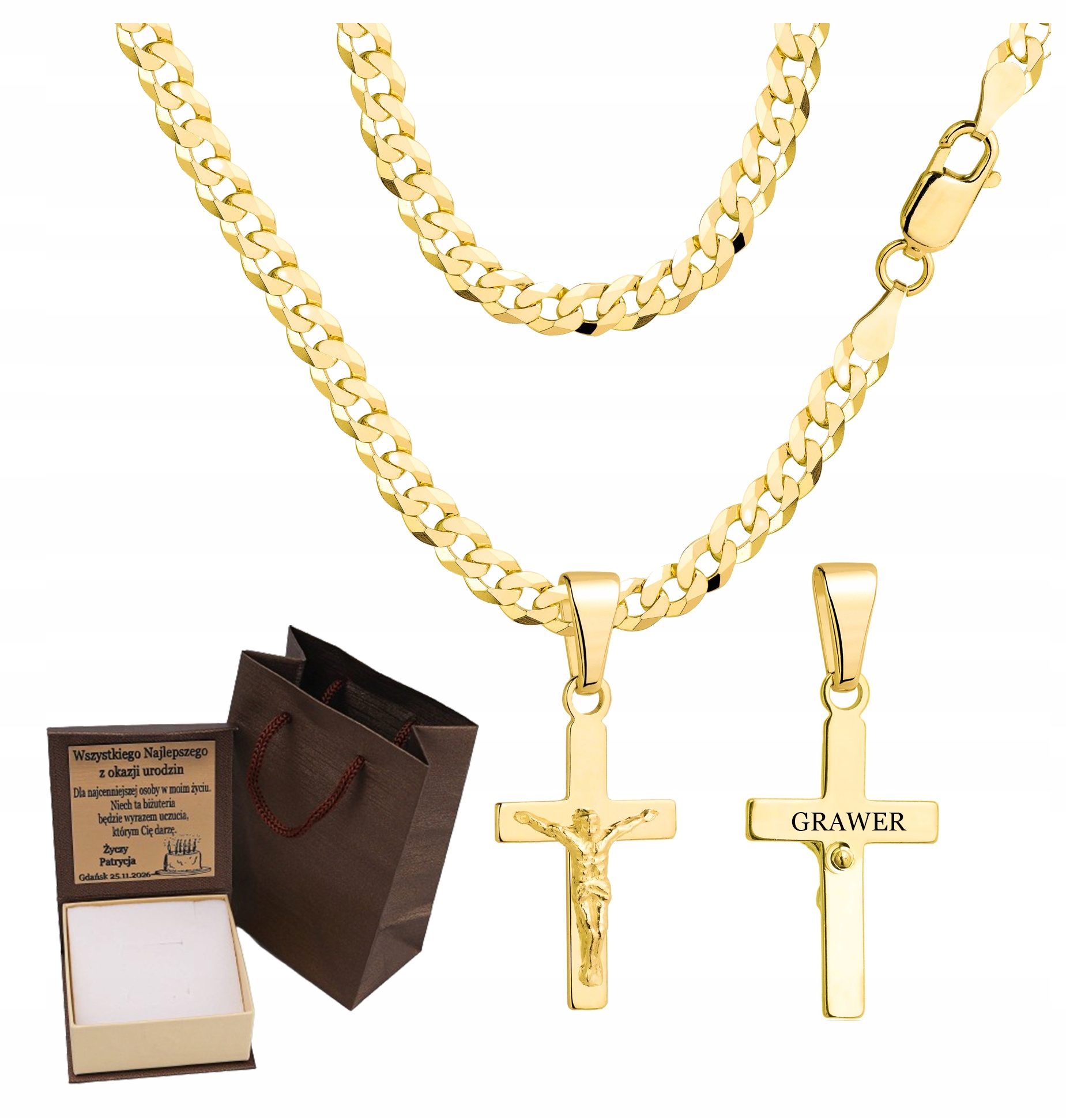 Zlatý Plný Řetízek Pánský Pancr S Křížkem Ryzost 925 585 Gravírování Bonus