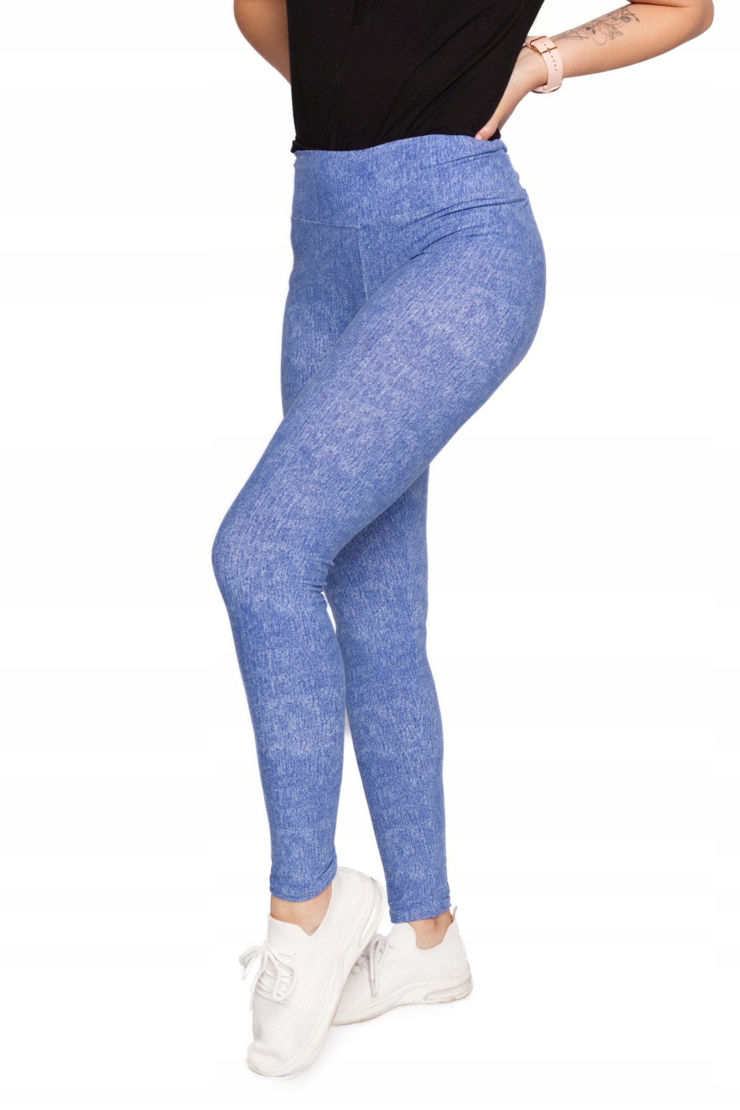 LEGGINSY DAMSKIE Z WYSOKIM STANEM WZÓR A'LA JEANS DOPASOWANE MORAJ S/M