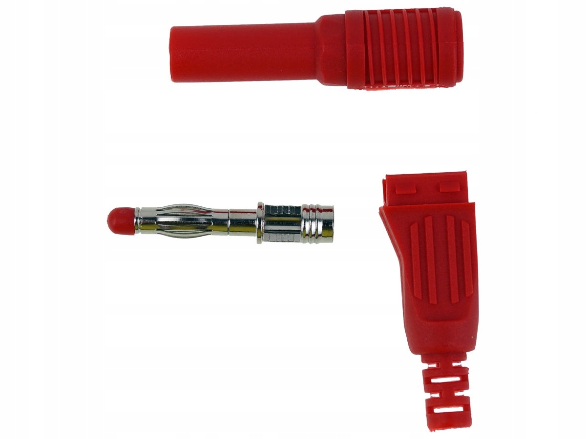 Wtyk banan 4mm kątowy bezpieczny czerwony Amass