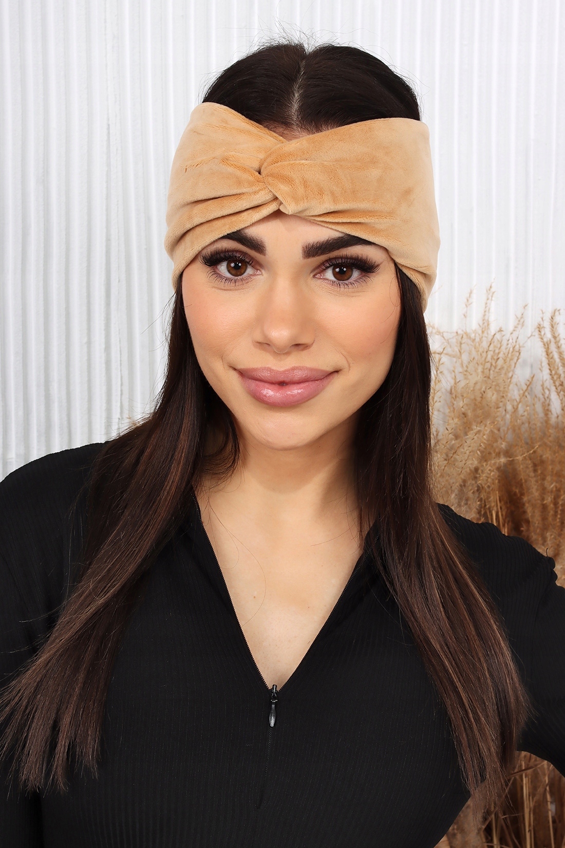 OPASKA DAMSKA TURBAN NA GŁOWĘ USZY CIEPŁA CAMELOWA Model 2560