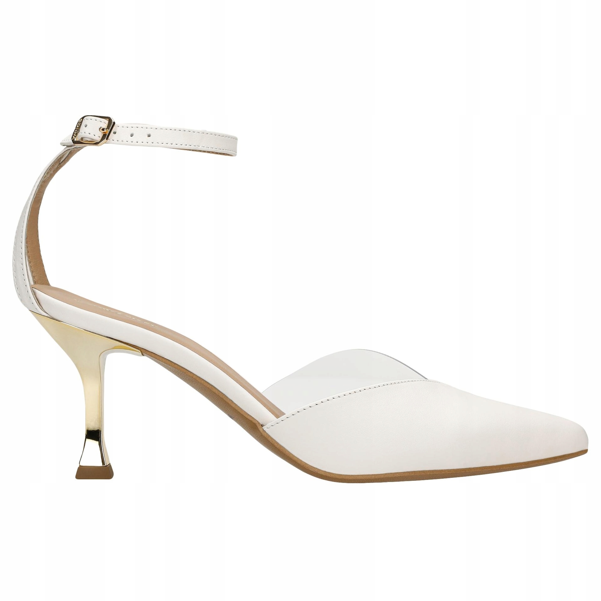 Bílé lodičky s průhlednou vložkou a efektním zlatým podpatkem vel. 39