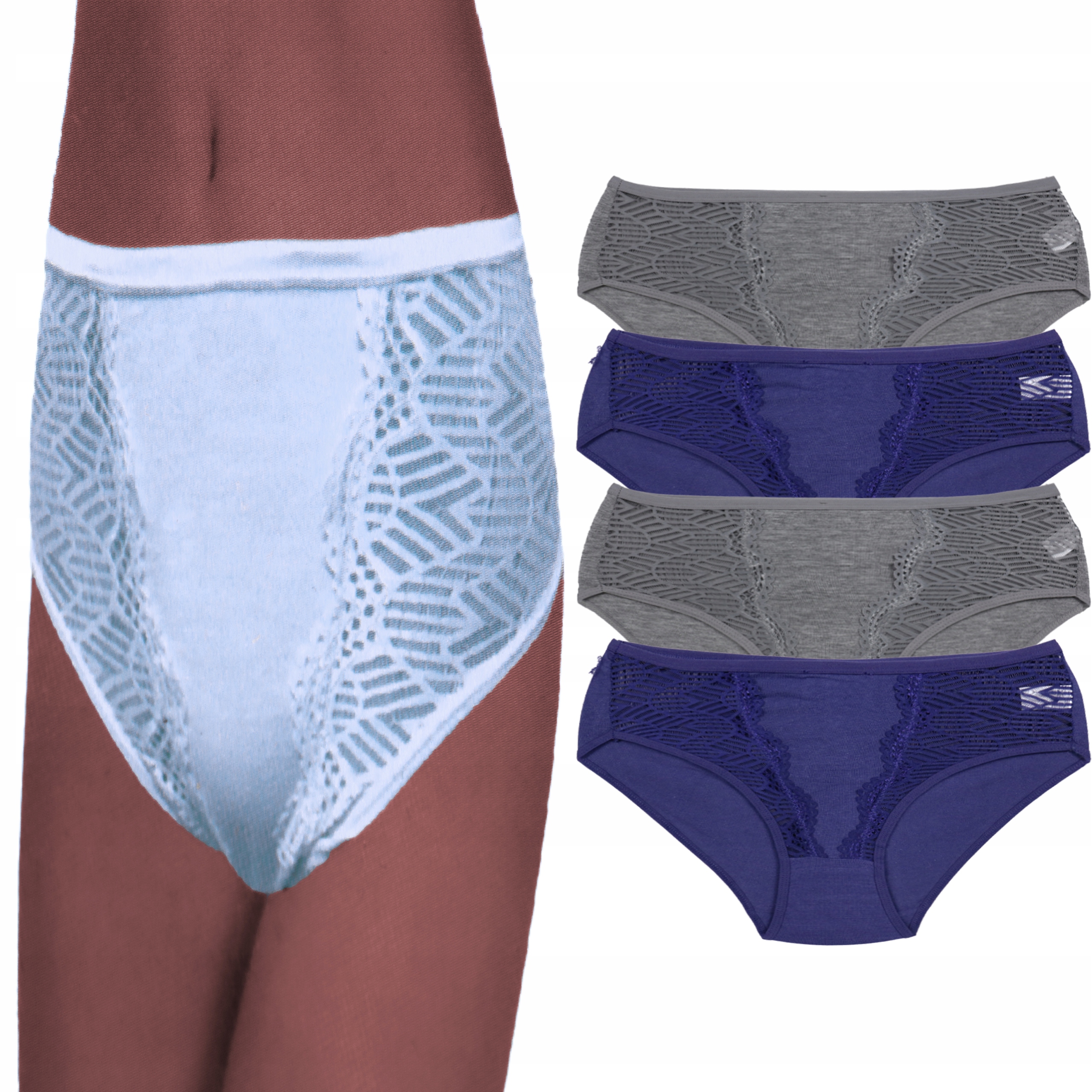 

majtki bawełniane figi damskie koronkowe 4-pak